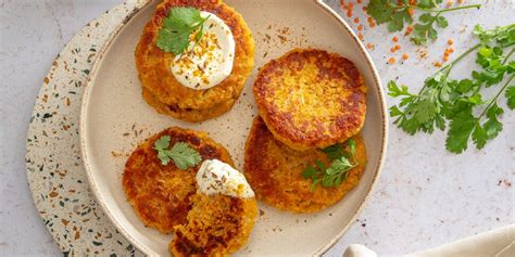 Petites galettes de lentilles corail et carottes crème au curry