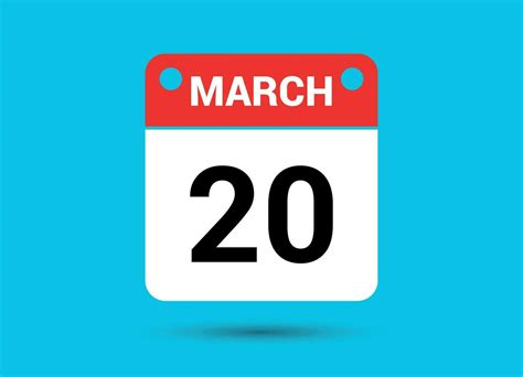 March 20 Calendar Date Flat Icon Day 20 Vector Illustration 34900248