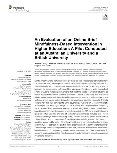 PDF An Evaluation Of An Online Brief Mindfulness Based Intervention