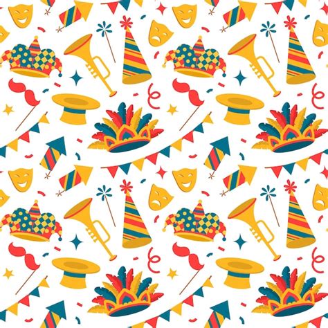 Premium Vector | Carnival symbols, seamless pattern,flat style venetian carnival elements