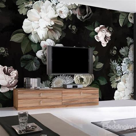 Elegant White Flowers D Wall Murals