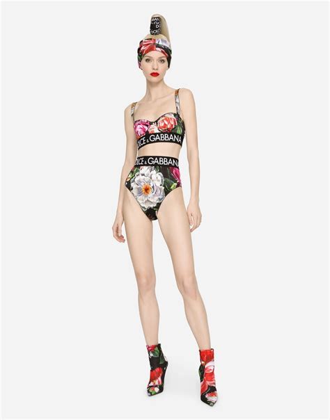 Dolce And Gabbana Balconette Bra With Pictorial Floral Print Reversible