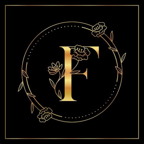 Logotipo Elegante Y De Lujo Floral Dorado De La Letra F Vector Premium