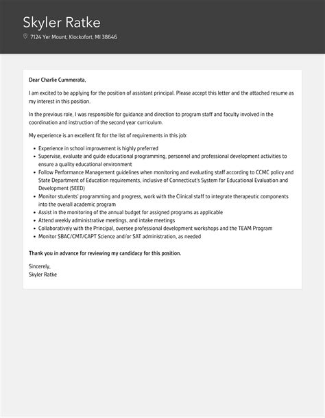 Assistant Principal Cover Letter Velvet Jobs