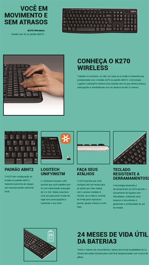 Teclado Sem Fio Logitech K Unifying Abnt Saqueti