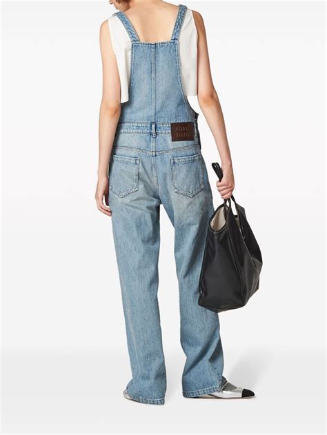 Miu Miu Appliqué Logo Denim Overalls Blue Farfetch