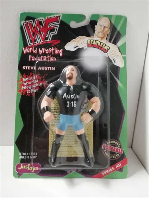 STONE COLD STEVE AUSTIN WWF Bend Em MOC WWE JUSTOYS BendEms Bend Ems