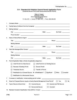 Fillable Online S Standard Air Pollution Control Permit Application