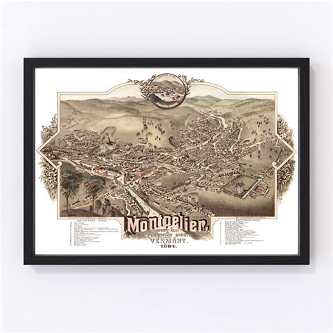 Vintage Map of Montpelier, Vermont 1884 by Ted's Vintage Art