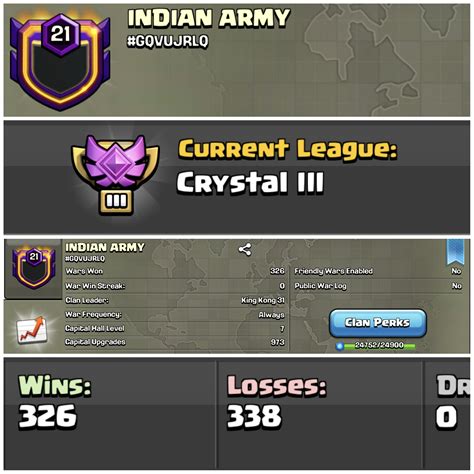 Indian Army Clan Capital 7 Lvl 21 Crystal 3 Superb Clan And Cheap Price