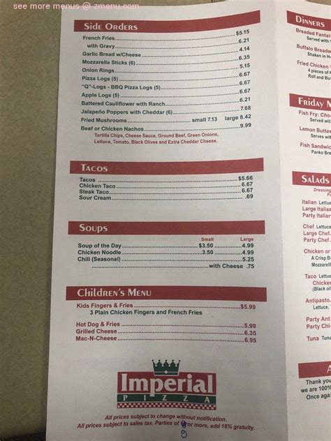 Menu at Imperial Pizza pizzeria, Buffalo, Abbott Rd