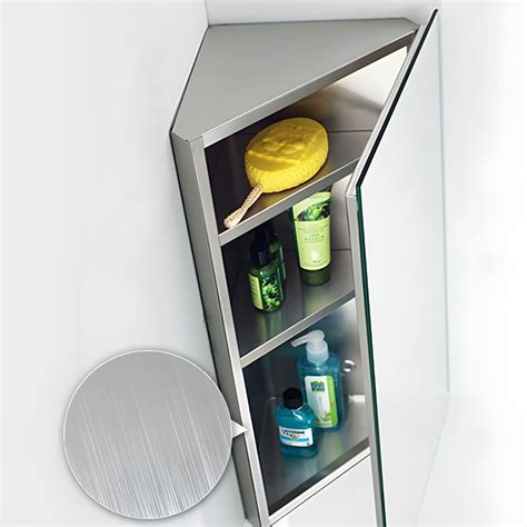 Modern Stainless Steel Corner Medicine Cabinet With Soft Close Hinges And 3 Shelves Medicine