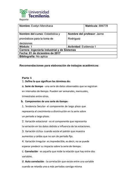 Evidencia Probabilidad Y Estadistica Tecmilenio Estadisticas Y