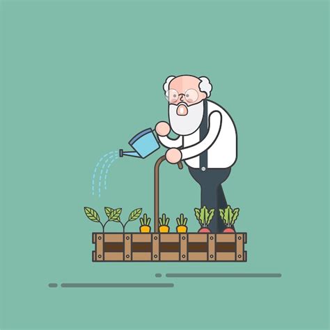 Free Vector Old Bearded Guy Watering His Garden Vector