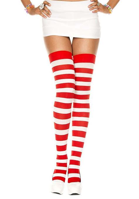 Music Legs Opaque Wide Stripe Red White Thigh High Buy Online Australia