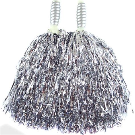 Silver Cheerleading Pom Poms Standard Tinsel Pack Of 2