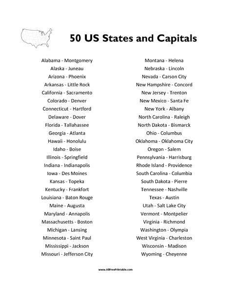 Print 50 States and Capitals List – Free Printable