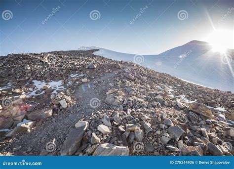 Climbing To The Top Of Mount Ararat Covered With Snow And Glaciers Over