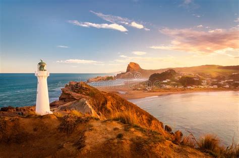 Castlepoint Lighthouse And Castle Rock Is Located On The East Coast Of