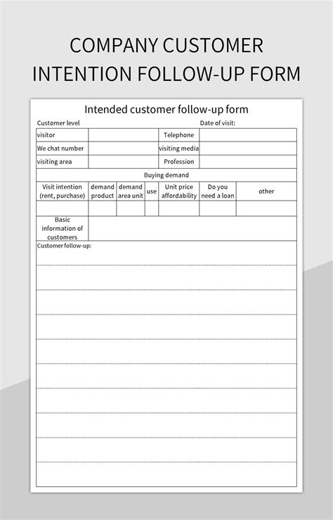 Company Customer Intention Follow Up Form Excel Template And Google