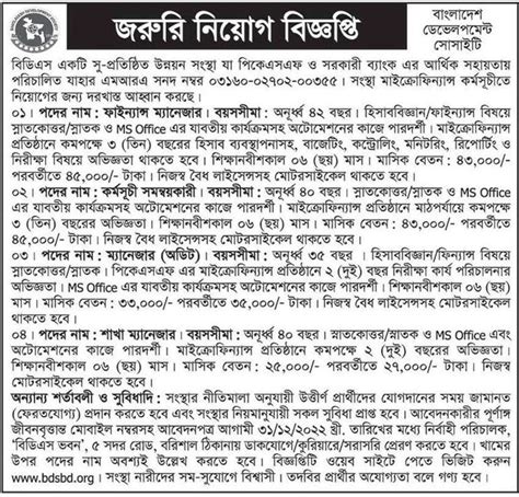 Bangladesh Development Society Bds Program Coordinator Jobs