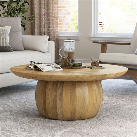 Camargito Rustic Solid Wood Round Top Coffee Table