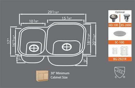 Stainless Steel Undermount Sinks 29" x 20" x 9"/7"