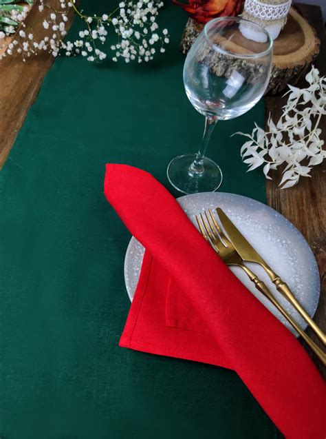 Napkins Dark Green, Cloth Napkin Set, Linen Viskose Napkins, Holiday ...