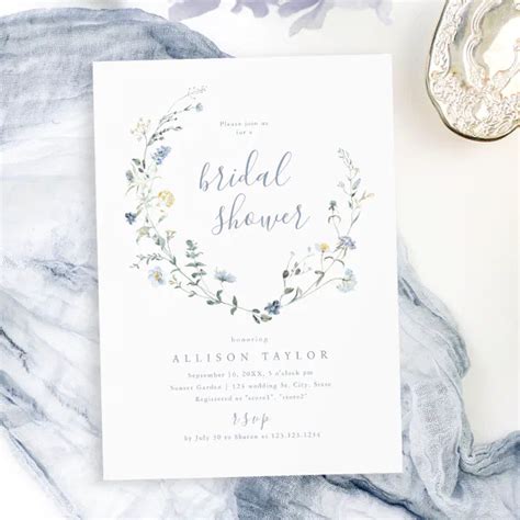 Dusty Blue Wildflower Rustic Boho Bridal Shower Invitation Zazzle