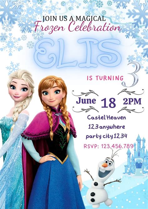 Editable Frozen Birthday Invitation Template Princess Elsa Etsy