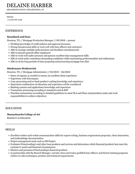 Mortgage Resume Samples Velvet Jobs