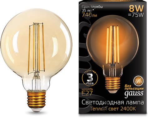 Лампа Gauss LED Filament G95 E27 8W Golden 740Lm 2400К – фото, отзывы ...