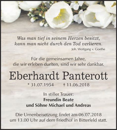 Traueranzeigen Von Eberhardt Panterott Abschied Nehmen De