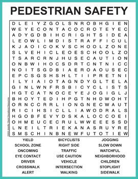 Pedestrian Safety Word Search By Jennifer Olson Educational Resources