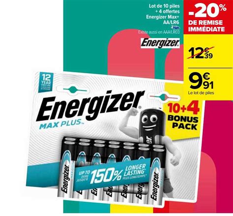 Promo Lot De 10 Piles 4 Offertes Energizer Max Aa Lr6 Chez Carrefour