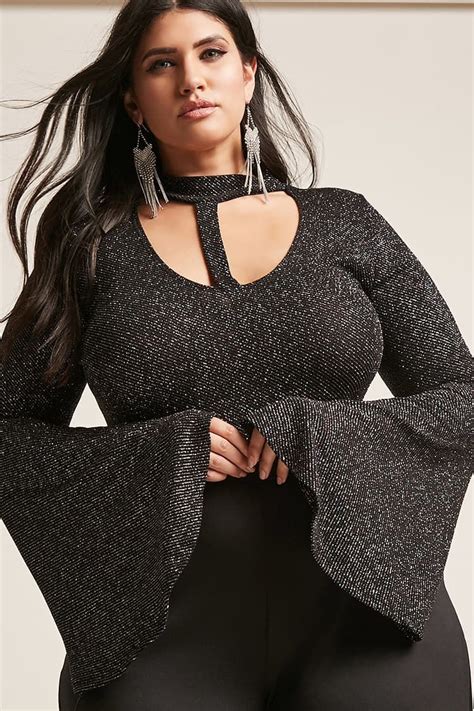 Plus Size Glitter Cutout Bodysuit Tryapp Cutout Bodysuit Curvy