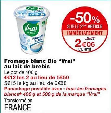 Promo Fromage Blanc Bio Vrai Au Lait De Brebis Chez Monoprix