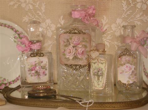 Perfume Bottles With Vintage Rose Labels Altered Bottles Vintage