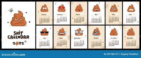 Calendrier De Merde 2022 Style Plat Amas De Dermis Illustration De