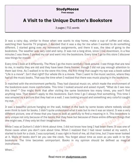 A Visit to the Unique Dutton's Bookstore Free Essay Example