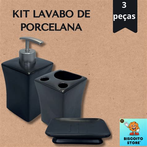 Kit Banheiro Lavabo Porcelana Pe As Porta Sabonetes E Escovas De