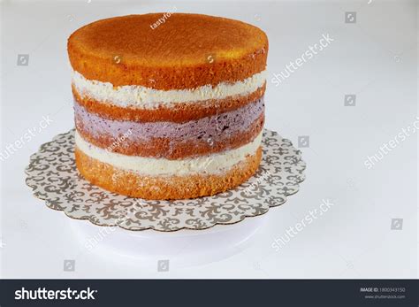 Round Naked Sponge Cake White Purple Stock Photo Shutterstock