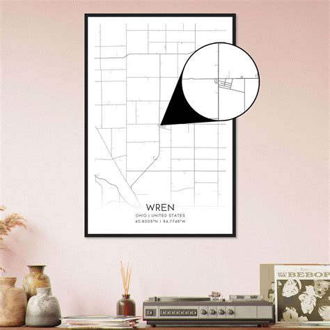 Wren Ohio Map Poster Modern Home Decor Wall Art Print Custom Maps