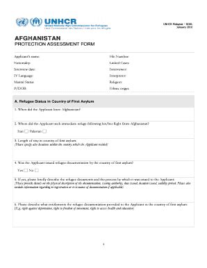 Fillable Online Unhcr Annex Protection Assessment Form Afghan