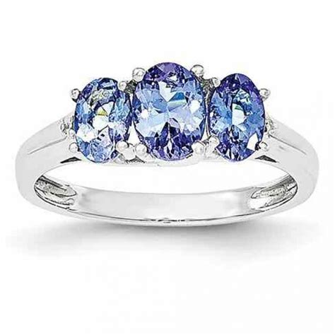 Rings Three Stone Oval Tanzanite Ring In Sterling Silver