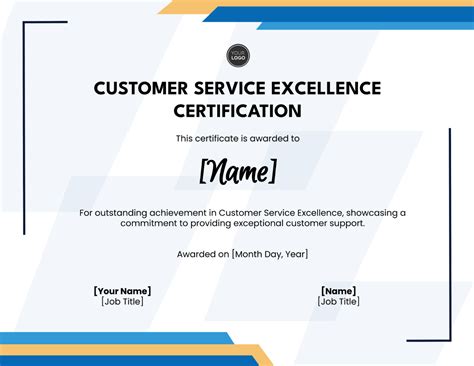 Free Customer Service Excellence Certification Template - Edit Online ...