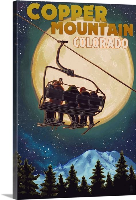 Copper Mountain Colorado Ski Lift And Full Moon Retro Travel Poster