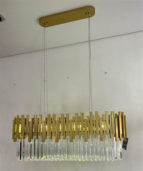 Lustre De Cristal Retangular Dourado