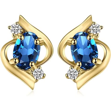 Ovale 1 1Ct Naturelle London Bleu Topaze Pierre Boucles D Oreilles