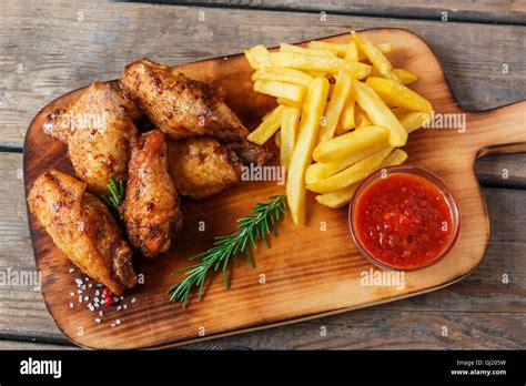 Fried Chicken Wings French Fries And Sauce Stock Photo Alamy